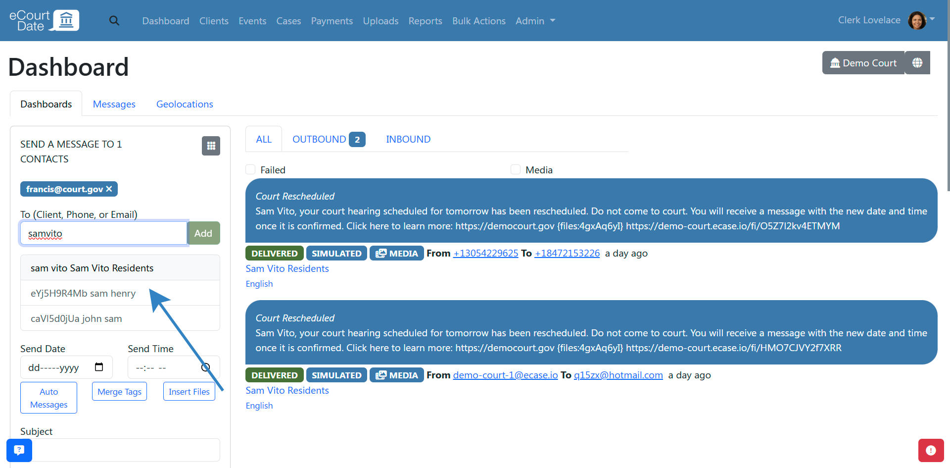 Search for existing clients